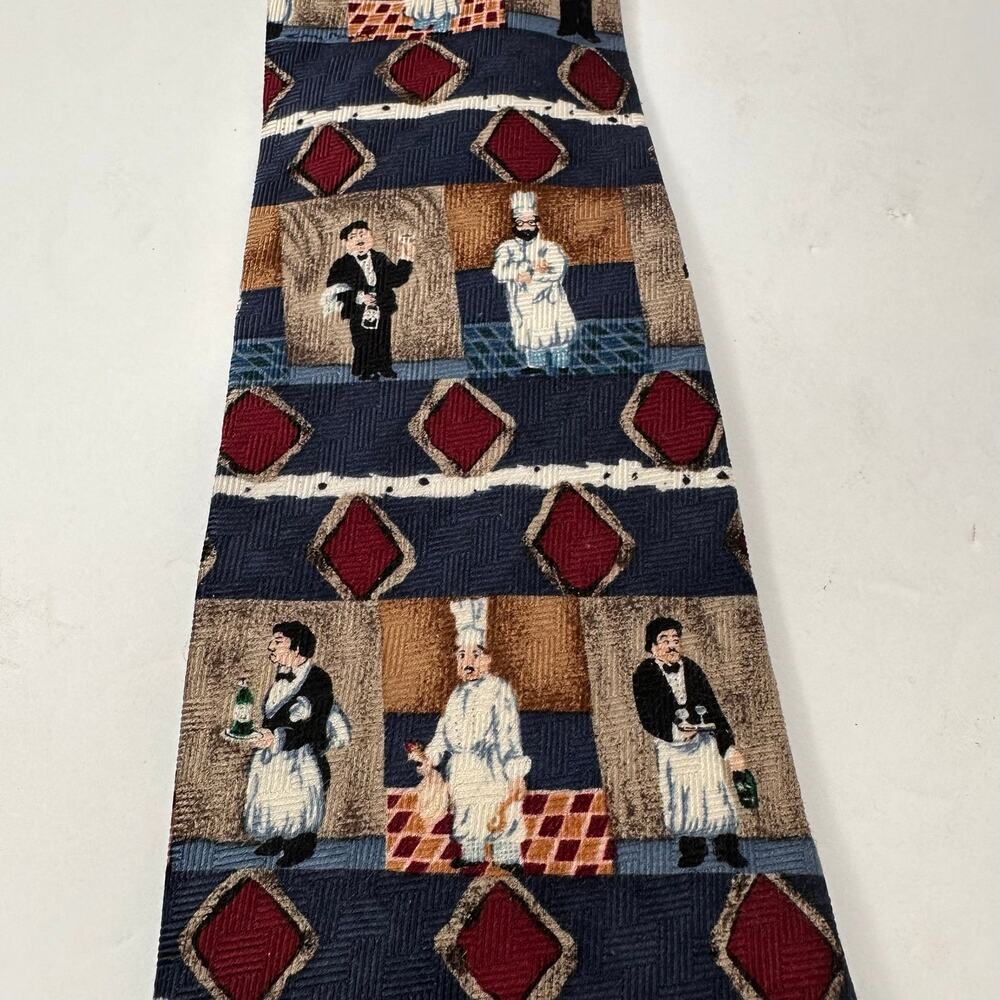 Reyn Spooner Bon Appetit 1988 Guy Buffet Italian Silk Tie USA Vintage - Picture 7 of 10